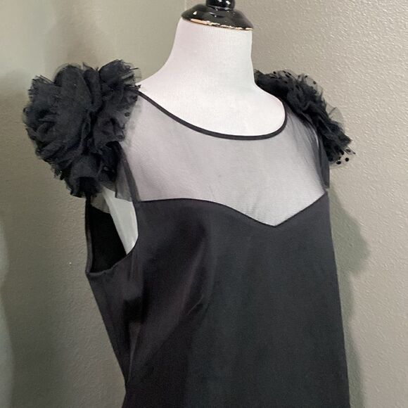 Pearl GEORGINA CHAPMAN of MARCHESA Black Grosgrain Dress Tulle Flowers - Picture 3 of 15